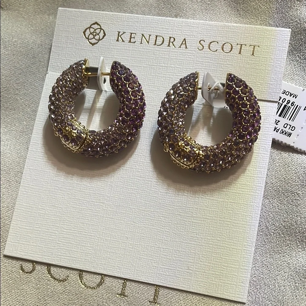 Kendra Scott Mikki Gold Pave Hoop Earrings in Purple Mauve - Picture 9 of 14